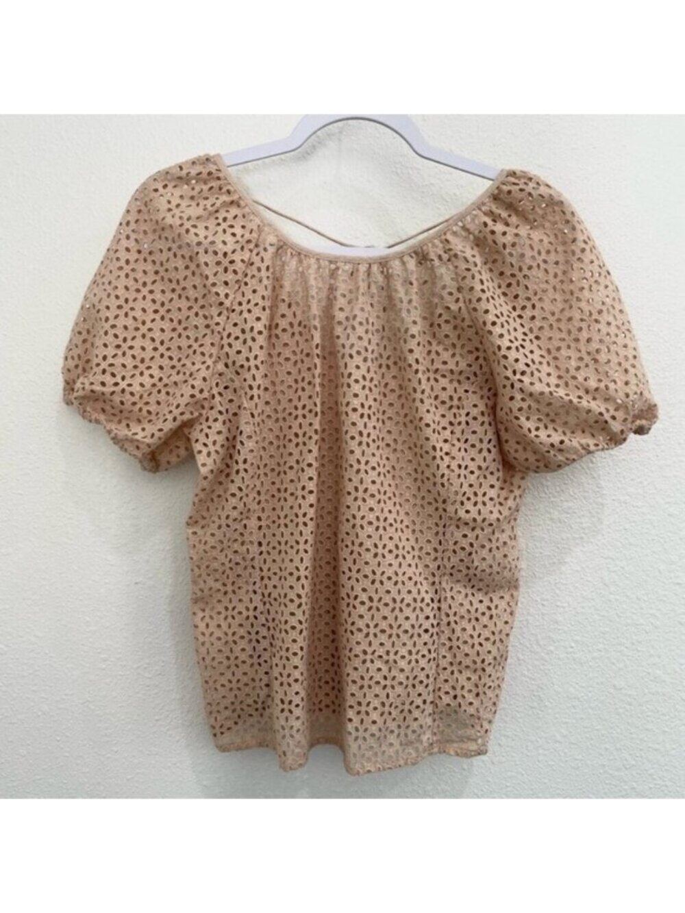 Eyelet Tan Puff Sleeve Top
